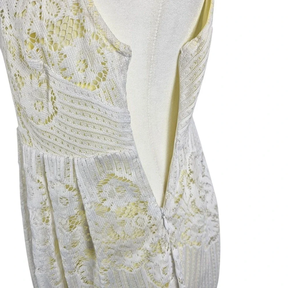 Free People Lace Fit & Flare Dress Women 2 Cream Yellow‎ Open Back Sleeveless